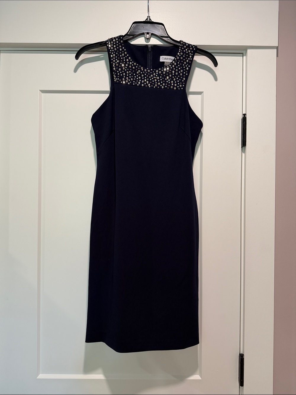 Calvin Klein Navy Beaded Yoke Midi Dress